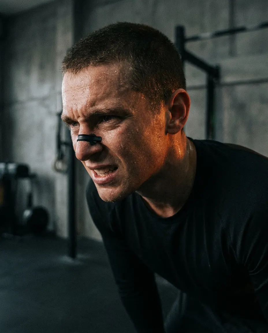 Atleta entrenando con una tira nasal magnética
